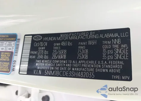 2025 Hyundai Tucson Sel z USA, uszkodzony, nr VIN 5NMJBCDE3SH482035